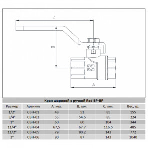 Кран кульовий Raftec RED PN40 ВВ 1 1/2 ' CBH-05 №4