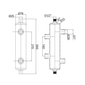 Гидрострелка KOER KR.S1031 2/2 (с воздухоотвод. и дренаж. краном) 1"НР SUS304 (KR2958 №4