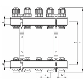 Коллекторный блок с термостатическими клапанами KOER KR.1100-10 1"x10 WAYS (KR2636) №5