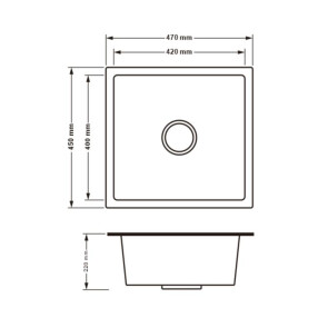 Кухонна мийка H4745B PVD вбудована 3.0/0.8 мм Brush, 470х450/215 мм, Black Lidz №2