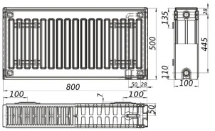 Радіатор сталевий панельний KALITE 22 низ/справа 500x800 (без INNER) №4