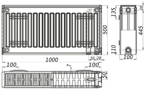 Радиатор стальной панельный KALITE 22 низ/справа 500х1000 (без INNER) №4