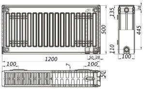 Радиатор стальной панельный KALITE 22 низ/справа 500х1200 (без INNER) №4