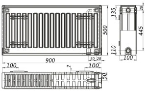 Радіатор сталевий панельний KALITE 22 низ/справа 500x900 (без INNER) №4