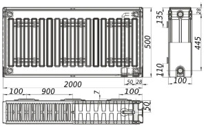 Радиатор стальной панельный KALITE 22 низ/справа 500х2000 (без INNER) №4