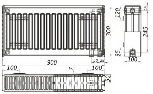 Радіатор сталевий панельний KALITE 22 низ/справа 300x900 (без INNER) №4