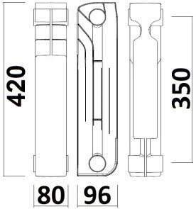 Радіатор біметалевий секційний QUEEN THERM 350/96 (кратно 10) №3