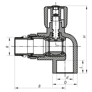 Кран радіаторний 20x1/2 кутовий з прокладкою "антіпротечка" PPR KOER K0161.PRO (KP0207) №2