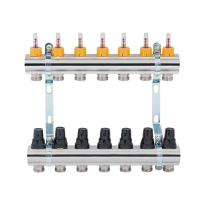 Колектор латун. з витратомір. і термостат. кранами 1" х 7 (вих) SD FORTE №3