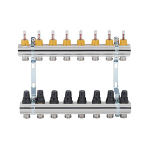Коллектор латун. с расходомер. и термостат. кранами 1" х 8 (вых) SD FORTE №4