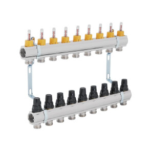 Коллектор латун. с расходомер. и термостат. кранами 1" х 9 (вых) SD FORTE №1