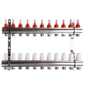 Коллектор с расходомерами, регуляторами и креплением ECO 001D 1″x11 №1