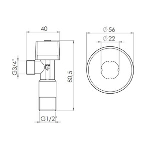 Кран шаровой Арко угловой, хром. 1/2" с х3/4" с д/прибор. SF340W1520 SD Forte №2