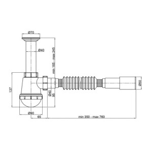 Сифон для мойки Polmark 1 1/2"x40 с литым выпуском и гофротрубой 40x40/50 PM 40 SF 20 02 №2