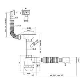 Сифон для кухні Polmark 3 1/2'x40 з гнучким переливом гофротрубою 40x40/50 мм PM 40 SF 20 06 №2