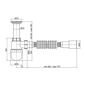 Сифон для умывальника Polmark 1 1/4"x40 с литым выпуском/с гофротрубой 40x40/50 PM 40 SF 10 02 №2