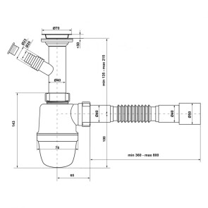 Сифон для раковини KronoPlast 1 1/2''х40 мм з литим випуском і відведенням для пральної машини SY13000043 (У1550) №2