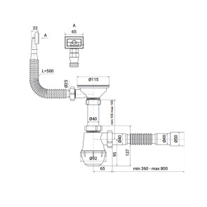 Сифон для кухні ZERIX SK-02-A 3 1/2"x40 з різьб. випуском та гнучким прямокутним переливом №2