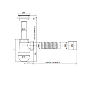 Сифон для умивальника ZERIX SU-01 1 1/4"x40 з литим випуском №2