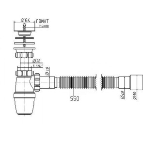 Сифон Waterstal А-3202 под умывальник с гофрой 1 1/4" 40/50 №2