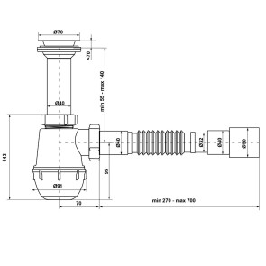 Сифон Waterstal А-40029 для мийки 1 1/2" з гофрою №2