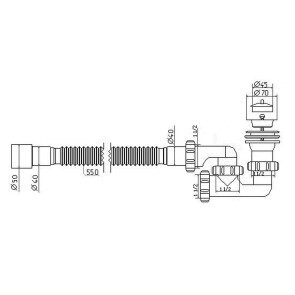 Сифон Waterstal А-82589 для душ. піддону регульов. 1 1/2" 40/50 з гнучк. трубою №2