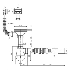 Сифон для кухонної мийки Kroner KRP - KS02 3 1/2"х40/50 з квадратним переливом №2