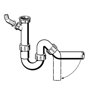 Сифон для раковини VIEGA 1 1/2"х40 з відводом, 45° пластик білий трубний б/г №3