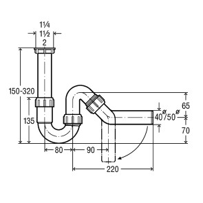 Сифон для раковини VIEGA 1 1/2"х40 без патр. 45° пластик білий трубний б/г №3