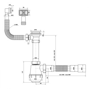 Сифон для кухонної раковини KronoPlast 1 1/2''х40 мм з різьбовим випуском, з квадратним переливом SM26010343 №2