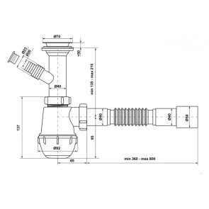 Сифон для кухонної раковини KronoPlast 1 1/2''х40 мм з литим випуском, відводом для пральної машини SM13000043 (М1550) №2