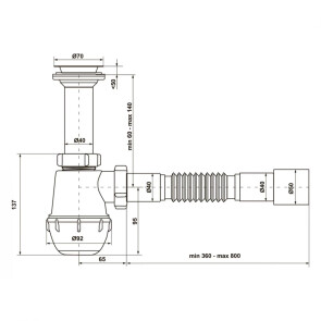 Сифон для кухонної раковини KronoPlast 1 1/2''х40 мм з литим випуском SM11000043 (М1050) №2