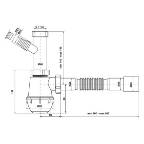 Сифон для кухонної раковини KronoPlast 1 1/2''х40 мм без випуску з відводом для пральної машини SM10020043 №2