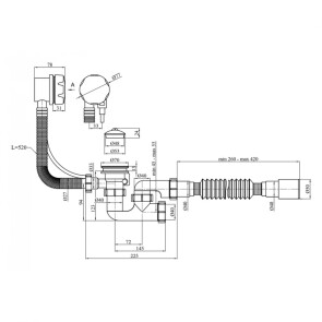 Сифон для ваннои Kroner KRP - BS05P 1 1/2"х40/50 з системою Сlick-Сlack, з переливом та ревізією №2