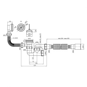 Сифон для ванны Kroner KRP - BS03 1 1/2"х40/50 с переливом и ревизией №2