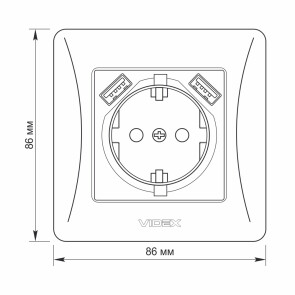 Розетка одинарная с заземлением и 2USB белая VIDEX BINERA №5