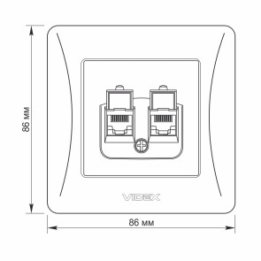 Розетка CAT6+CAT6 комп'ютерна подвійна срібний шовк VIDEX BINERA №4