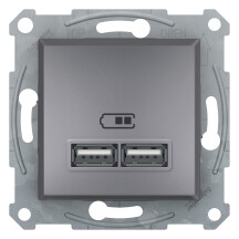 Розетка USB, 2 виходи 2.0, 5V-DC, макс 2.1A, Сталь, Asfora EPH2700262