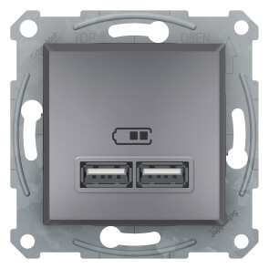 Розетка USB, 2 виходи 2.0, 5V-DC, макс 2.1A, Сталь, Asfora EPH2700262 №1