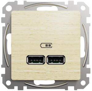 Розетка USB двойная А+А, 2.1А, 230В, Береза, Sedna Design SDD180401 №1