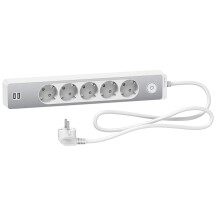 Подовжувач на 5 розеток + 2хUSB 2.4А, кабель 1,5 метри, білий+алюміній, Schneider Electric ST945U1WA