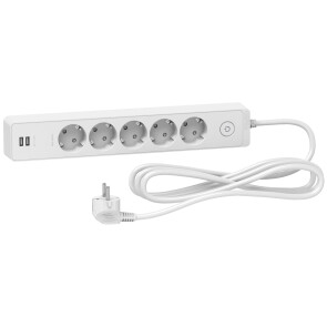 Удлинитель на 5 розеток + 2хUSB 2.4А, кабель 3 метра, белый, Schneider Electric ST945U3W №1