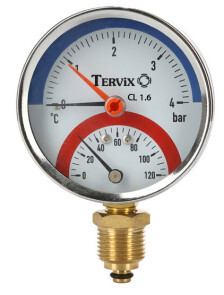 Термоманометр Tervix Pro Line 80/0-6 бар, 0-120С, радіальний, з монтажним клапаном R1/2" №1