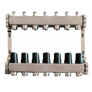 Коллектор теплого пола на 7 контура, без расходомеров, нерж.сталь Tervix Pro Line №1