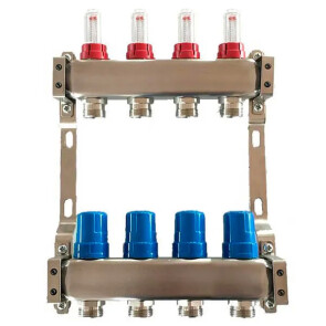 Коллектор теплого пола на 4 контура, с расходомерами, нерж.сталь Tervix Pro Line №1