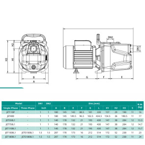 Насос відцентровий SHIMGE JET1800L (1.8 кВт, Нmax 62 м, Qmax 100 л/хв) №3